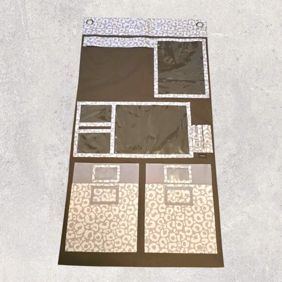 Thirty-One 31 Hanging Brown Animal Print Home Wall Organizer Mail Crafts Pockets - Picture 1 of 3